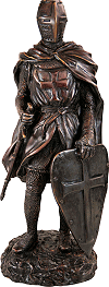 statuette en bronze d'art patin&eacute; : chevalier templier (hauteur=33.5 cm)