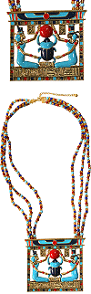 collier (pectoral) plaqu&eacute; or et &eacute;mail cloisonn&eacute; : pectoral ''Renaissance'' (inspir&eacute; d'un bijou trouv&eacute; &agrave; Tanis, actuellement expos&eacute; au Mus&eacute;e du Caire)