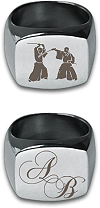 ic&ocirc;ne repr&eacute;sentant le ia&iuml;do ou initiales : bague (chevali&egrave;re) en acier inoxydable personnalis&eacute;e par gravure laser