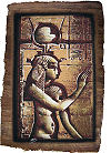 affiche en papyrus brun (50 x 70 cm) : Isis-Hathor (d'apr&egrave;s le pyl&ocirc;ne du temple de Philae)