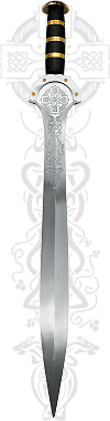 Caladbolg (Caladcholg : ''dur-ventre''), &eacute;p&eacute;e de C&ugrave;chulain (&eacute;p&eacute;e celtique grav&eacute;e ; mod&egrave;le de d&eacute;coration)