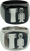bague en acier inoxydable grav&eacute;e : Djed et Tit, symboles d'Osiris et Isis