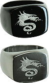 bague en acier inoxydable grav&eacute;e : dragon noir
