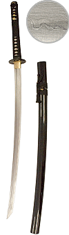 katana lame damass&eacute;e, ito et sageo noirs