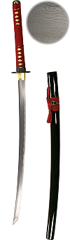 katana lame damass&eacute;e, ito et sageo rouges