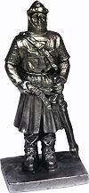 chevalier crois&eacute; avec &eacute;p&eacute;e et bouclier en position dorsale (m&eacute;tal moul&eacute; et verni)