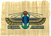 affiche (mini-poster) en papyrus (illustration : scarab&eacute;e bleu, porte bonheur &eacute;gyptien)