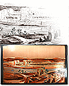 Temple de Philae, tableau (cadre) en cuivre peint (vue d'ensemble du temple d'Isis, sur l'&icirc;le de Philae)