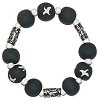 bracelet noir avec colombe blanche (bracelet artisanal, billes en argile polym&egrave;re)