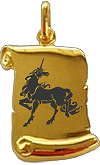 exemple de pendentif personnalis&eacute; par gravure : licorne (m&eacute;daille parchemin plaqu&eacute;e or)