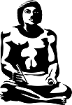 Scribe assis (statue originale en calcaire peint, Vème dynastie, Gizeh, cimetière ouest, fouilles d'Abu Bakr, vers 1950)